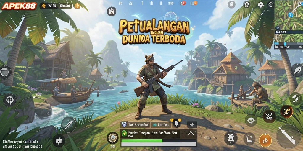 Screenshot APEK88 menampilkan dunia terbuka yang luas dan indah.