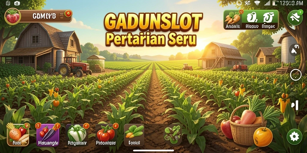 Tampilan gameplay GADUNSLOT yang menakjubkan dengan aktivitas pertanian.