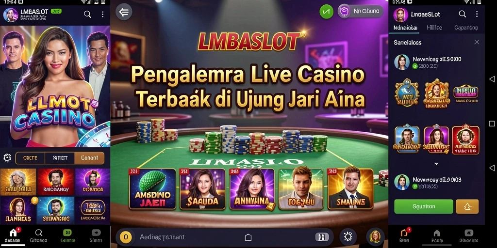 Screenshot menampilkan dealer profesional dan pemain yang berinteraksi dalam permainan Live Casino.