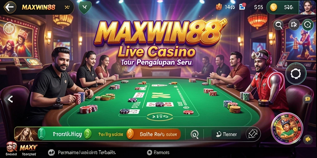 Tangkapan layar MAXWIN88 menampilkan dealer langsung yang berinteraksi dengan pemain.