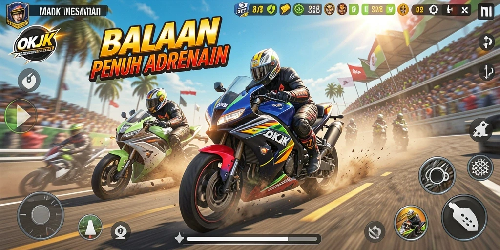 Gameplay balapan motor yang mendebarkan dan penuh aksi.