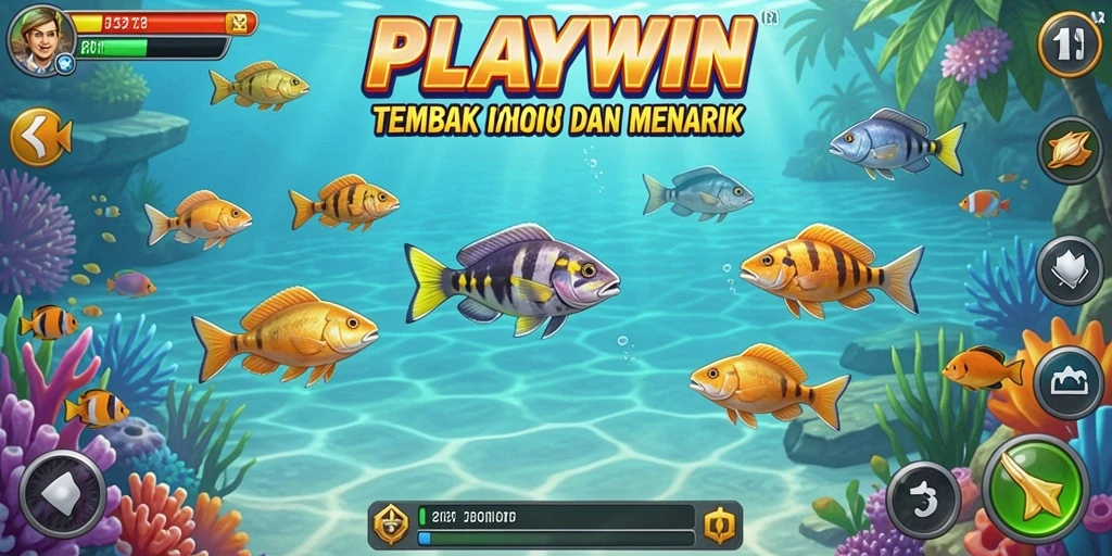 Tampilan aksi mendebarkan dalam permainan Tembak Ikan PLAYWIN.