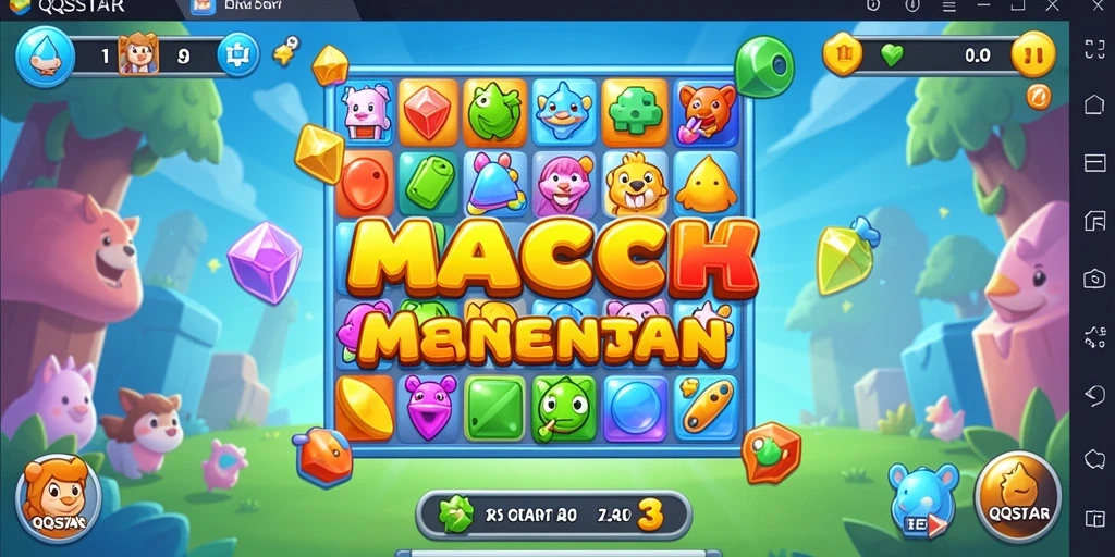 Screenshot QQSTAR menampilkan gameplay seru dan penuh warna dari Match-3.