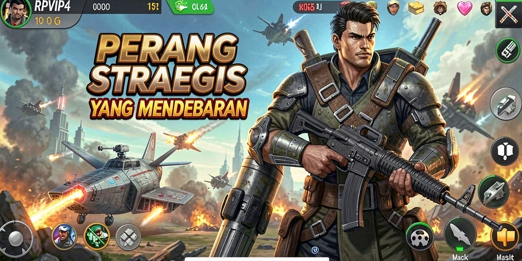 Screenshot utama RPVIP4 menampilkan aksi pertempuran strategi yang seru.