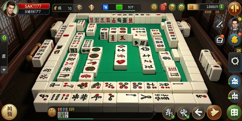 Gameplay menarik SAKTI77 dengan ubin Mahjong berwarna-warni.