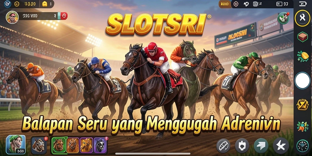 Screenshot gameplay SLOTSRI menampilkan aksi balapan yang mendebarkan.