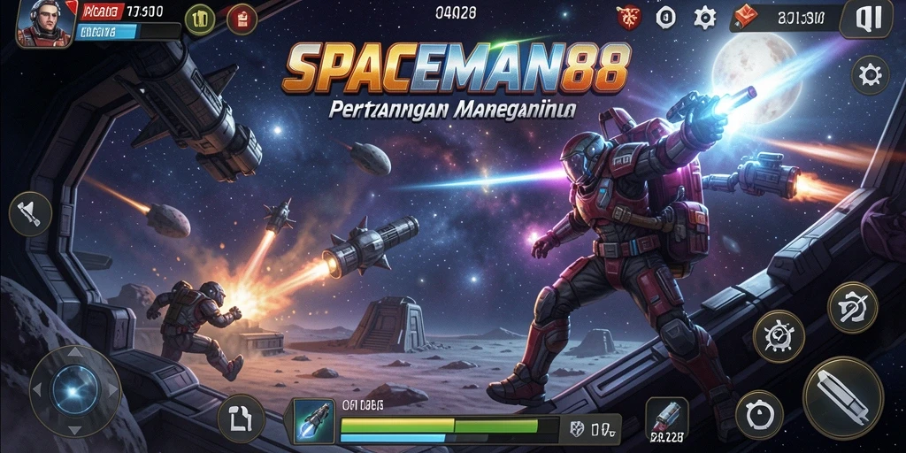 Tampilan gameplay SPACEMAN88 dengan pertarungan seru di luar angkasa.