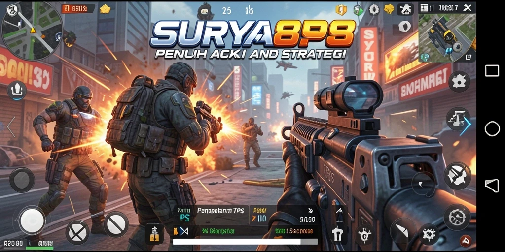 Screenshot menunjukkan aksi intens dari gameplay TPS SURYA898.