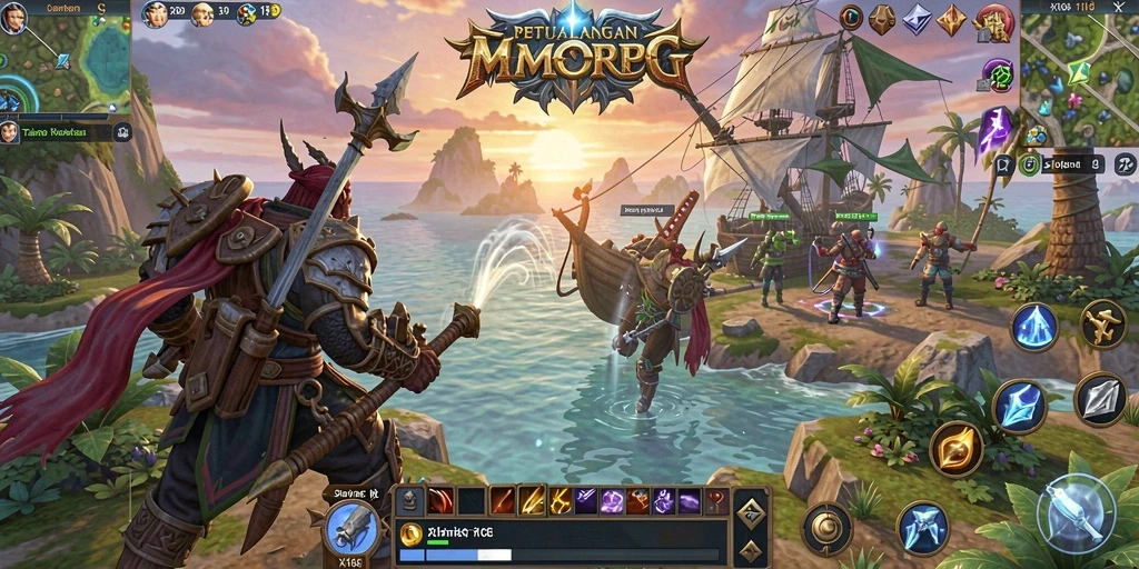 Screenshot menampilkan pertarungan epik dalam dunia X168 MMORPG.